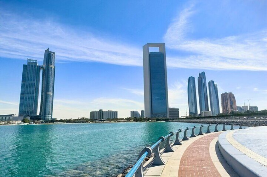 Stroll along the Abu Dhabi Corniche and be enchanted by the stunning waterfront skyline, where the modern cityscape harmoniously meets the tranquil blue waters of the Arabian Gulf. 