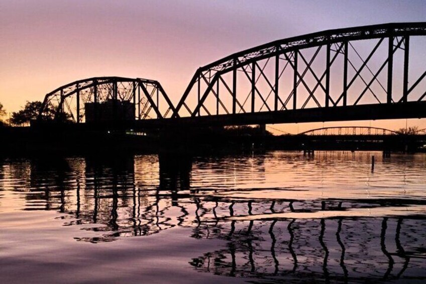 The start of the beautiful sunset views with Waco's historic bridges in view.