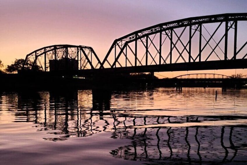 The start of the beautiful sunset views with Waco's historic bridges in view.