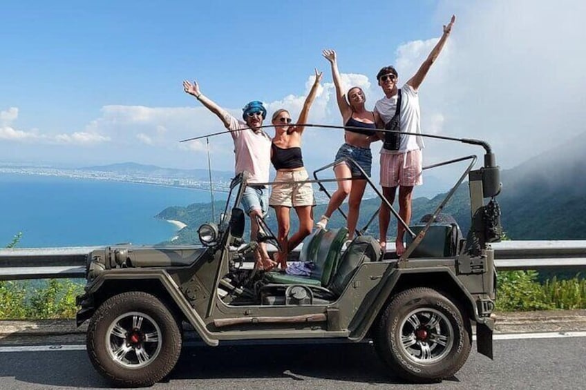 Jeep Tour Danang to Hai Van Pass Lunch Lang Co Beach & Waterfall