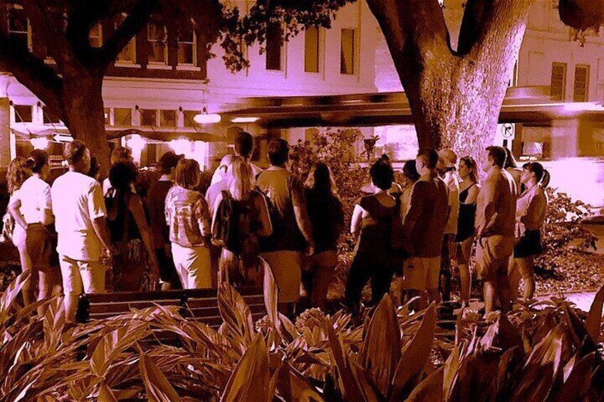 A large family reunion takes a ghost tour using the haunted elements of the tour on Savannah Virtual Tour.