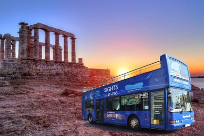 Athènes : Bus bleu à saute-mouton et visite du Cap Sounion au coucher du so...