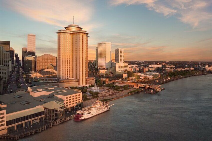 Ariel shot of the Four Seasons Hotel/Vue Orleans Observation Deck