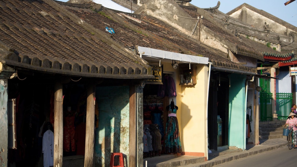 Row of stores line the street in Hoi An