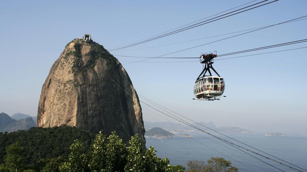 Aerial tram taking passengers to the top of Sugarloaf Mountain in Rio de Janeiro