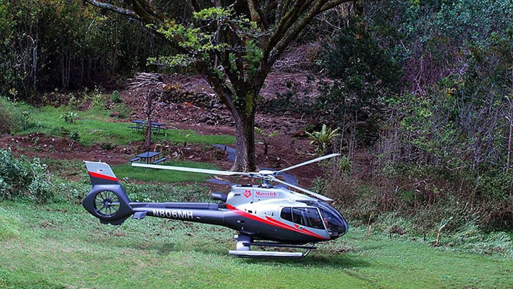 Helicopter coming in for landing in Hana