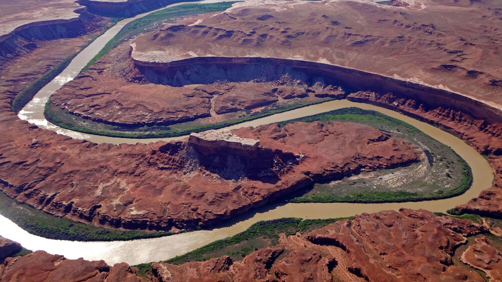 Aerial view of a winding river in Moab