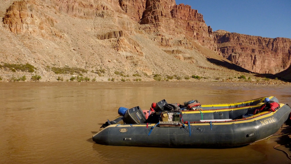 Raft in a calm part of a river in Moab