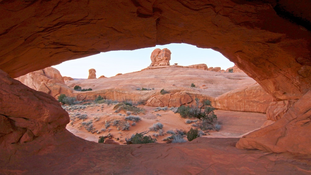 Looking through Eye of the Whale archway in Moab