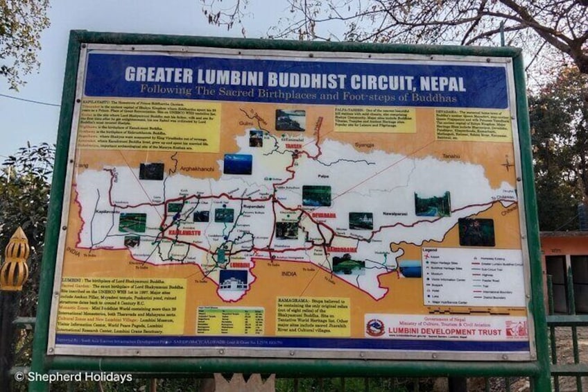 Map of Greater Lumbini Buddhist Circuit, Nepal 