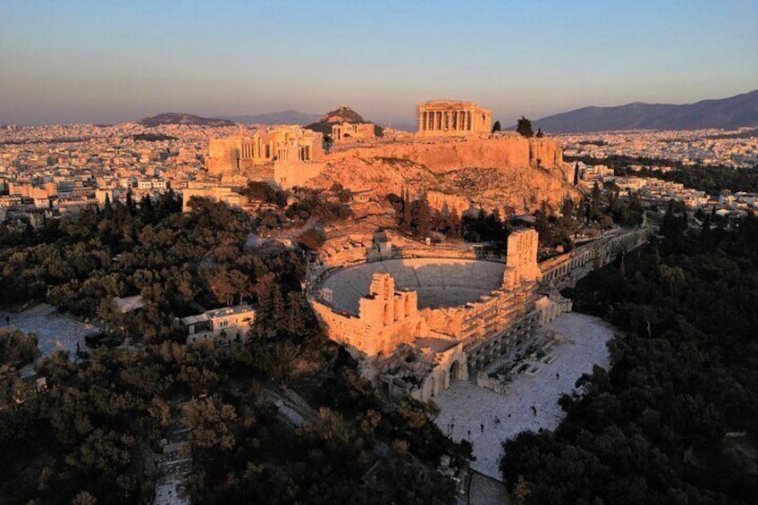 Mythical Yoga and Meditation Acropolis at Sunrise and Sunset