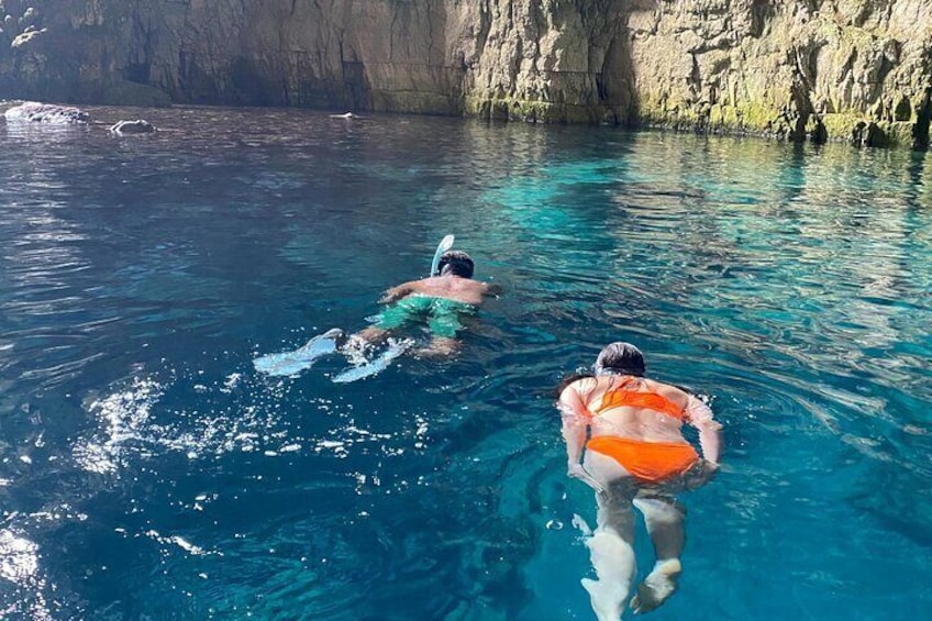 Snorkeling inside Haxhi Ali Cave
