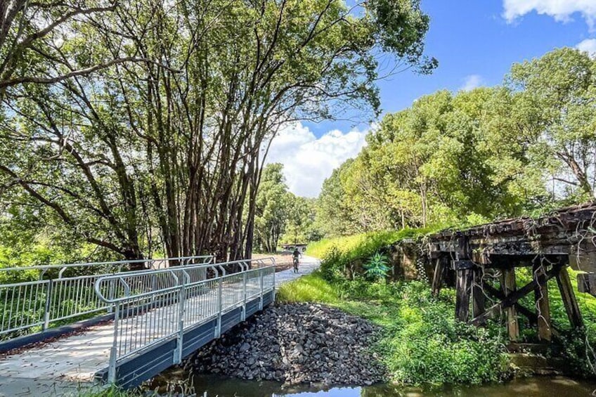 The Northern Rivers Rail Trail and old bridge at Crabbes Creek