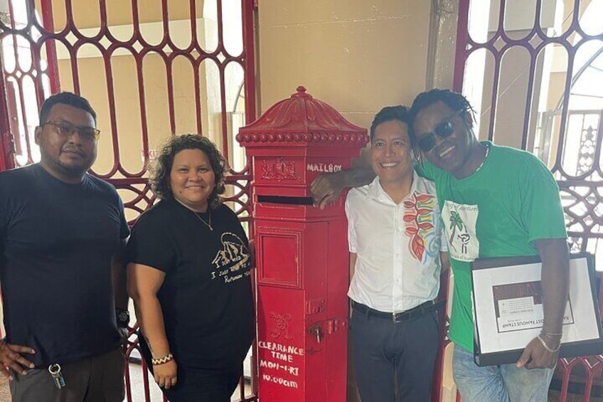 The site of the first Post office in Guyana and view the original post box