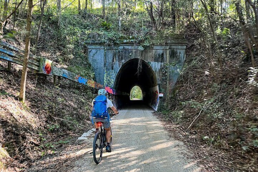 About to enter Hulls Road tunnel on the Northern Rivers Rail Trail at Crabbes Creek