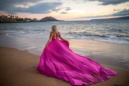 Hi Flying Dress Photoshoot Experience Wailea at Sunrise or Sunset