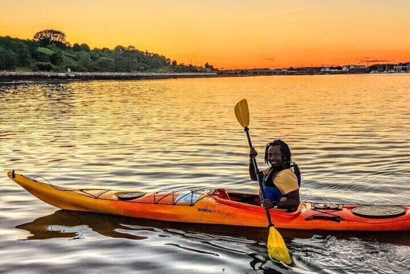 Paddling along the waterfront of the Eastern Promenade in Portland