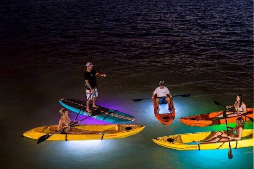 An evening tour on SUP or Kayak with LED light creates a special atmosphere, turning the experience into a real magic.