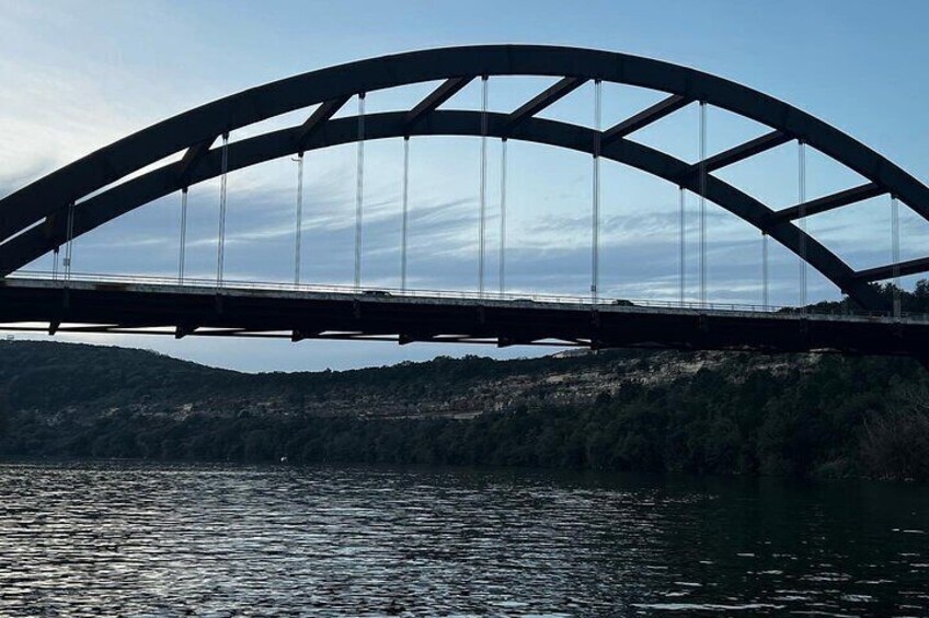 This is the beautiful Pennybacker Bridge on Lake Austin.