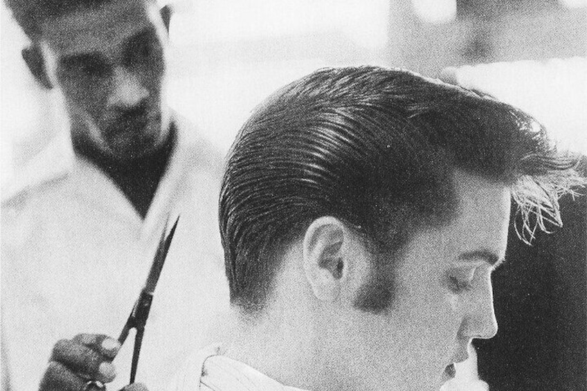 Historical Elvis Photo: The King in his prime! Elvis Presley getting his famous haircut in Downtown Memphis.