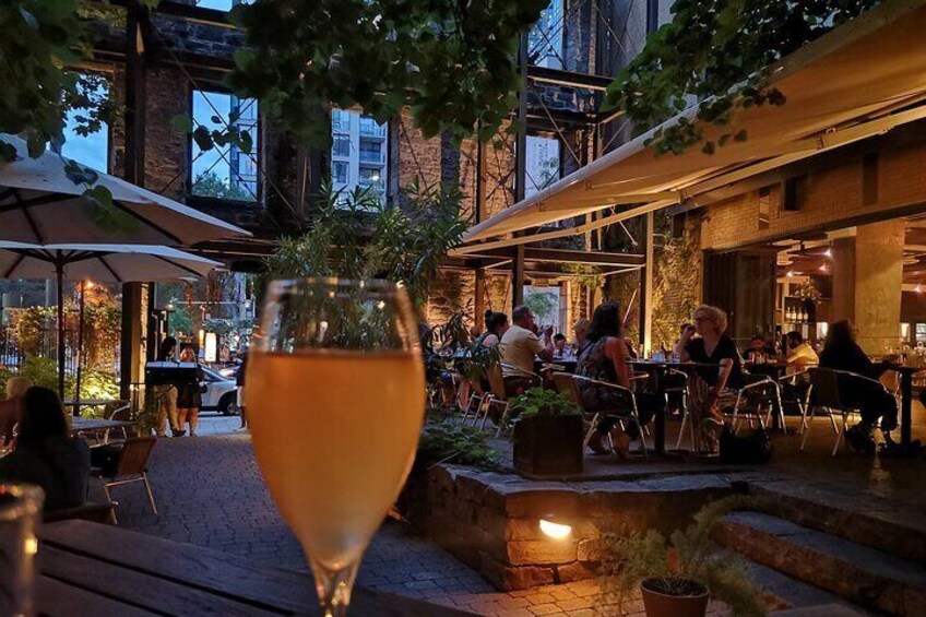 Finishing Old Montreal walking tour for a drink with business guests on Ruby's evening walking tour