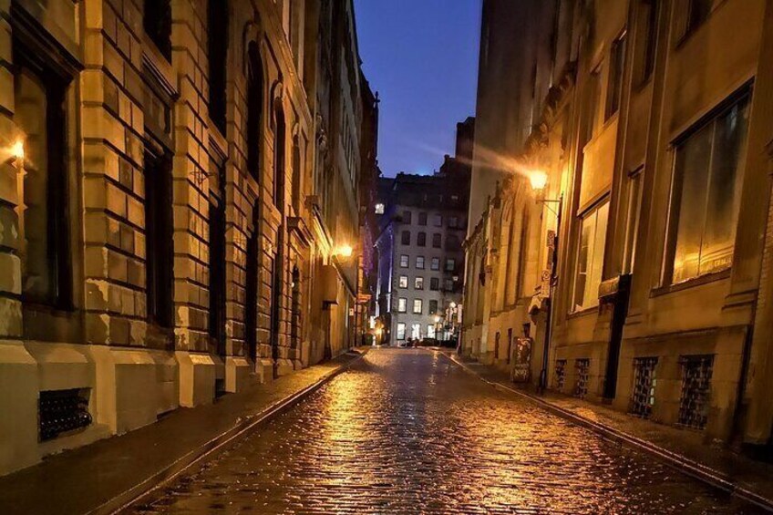 Cobbled streets of Old Montreal during Old Montreal evening tour with Ruby