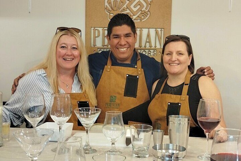 Chef Jesus Alexander with guests in Cocktail & Cooking Class in Cusco