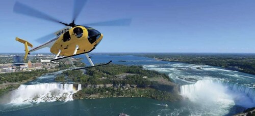 美國尼亞加拉大瀑布：直升機飛越瀑布上空，欣賞美景