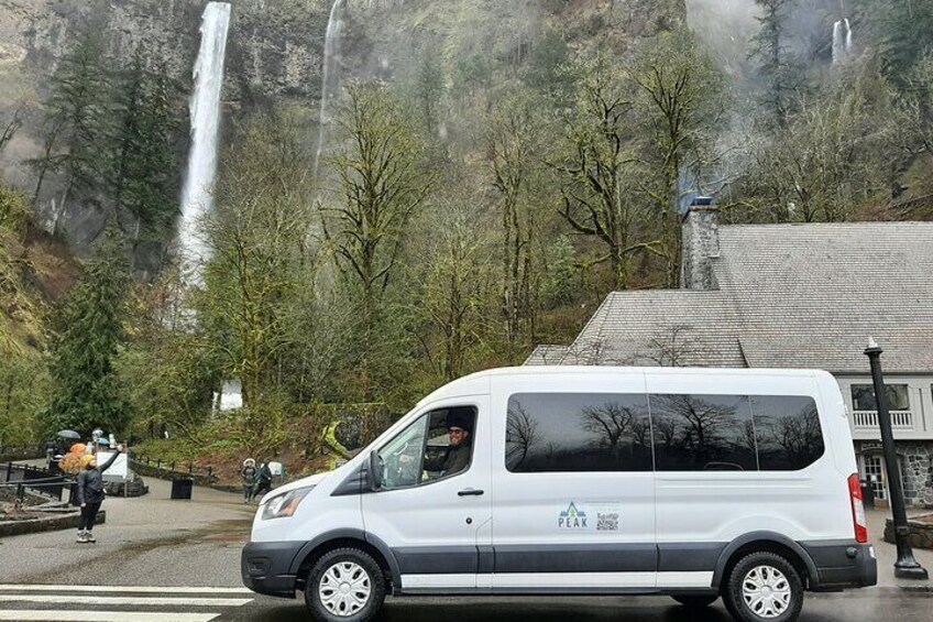 Arriving at Multnomah Falls, with its historic inn and gift shop