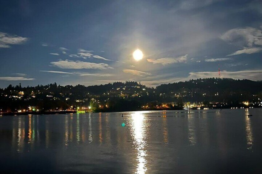 Moonlight shining on the Willamette River