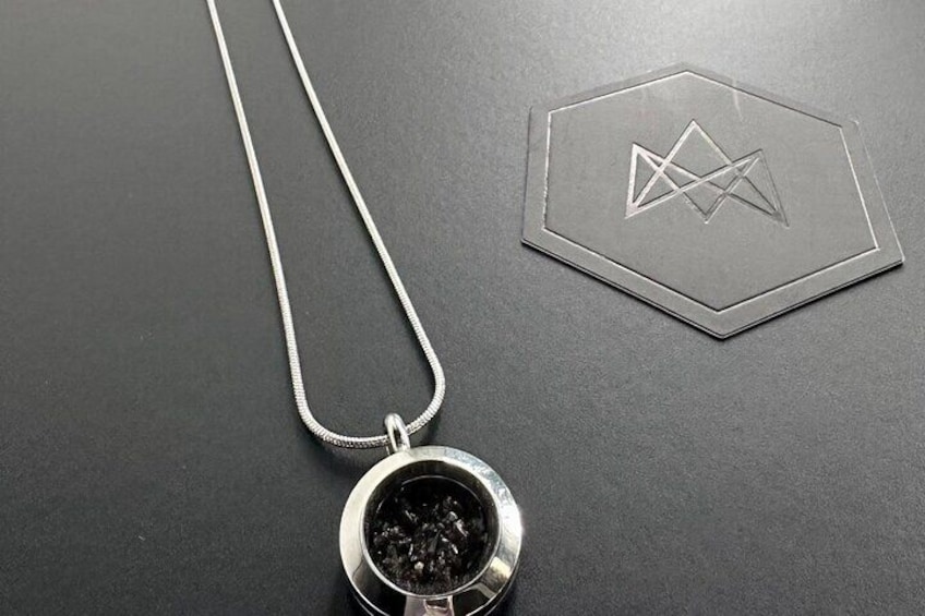 A real obsidian necklace straight from the fiery spectacle of the Lava Show