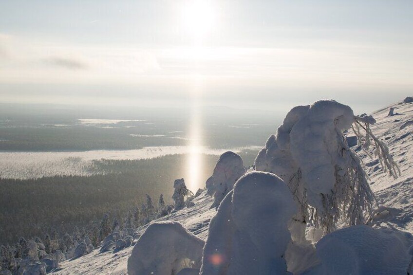 Scenic Snowshoeing on the Top of Pyhä Fell