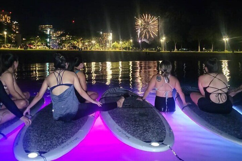 SUP Yoga at Night and Fireworks at Magic Island