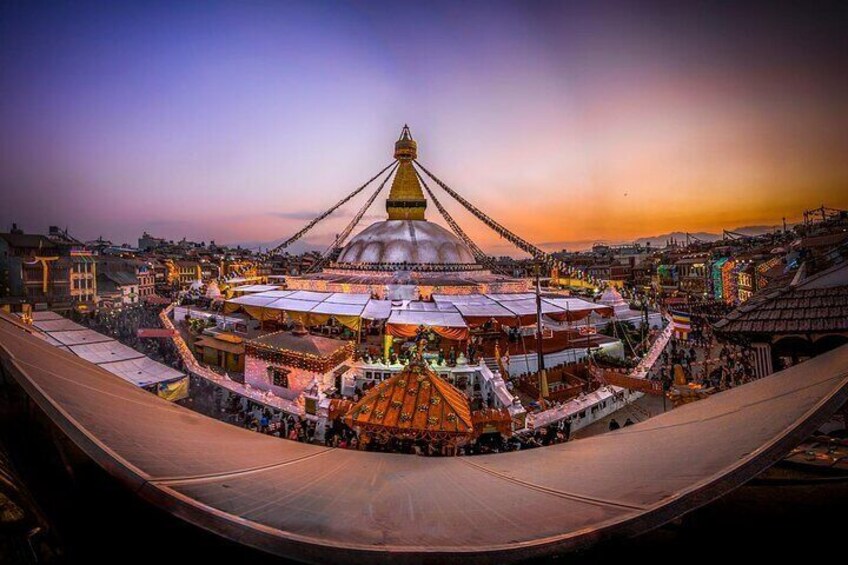 Boudhanath Stupa from top of a Restaurant.