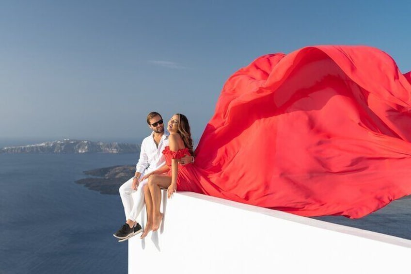 Private Flying Dress Photoshoot in Imerovigli village, Santorini