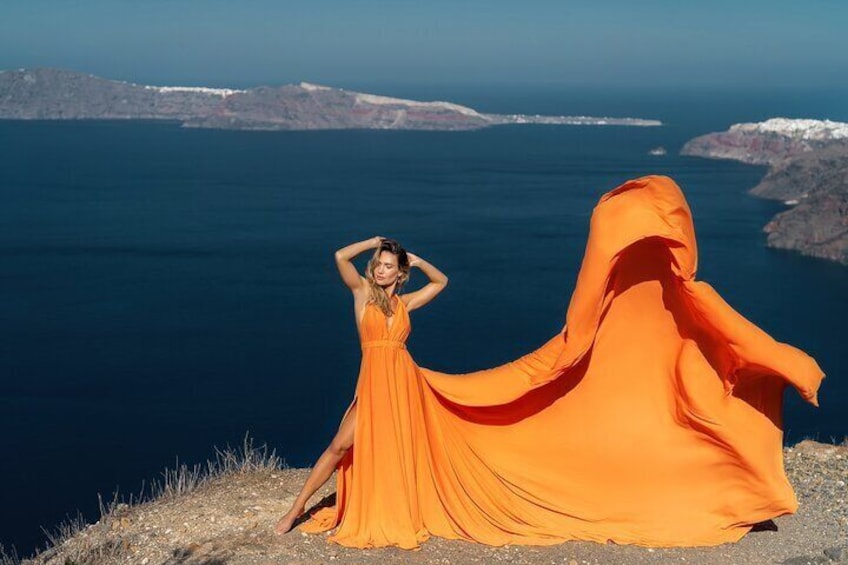 Private Flying Dress Photoshoot in Imerovigli village, Santorini