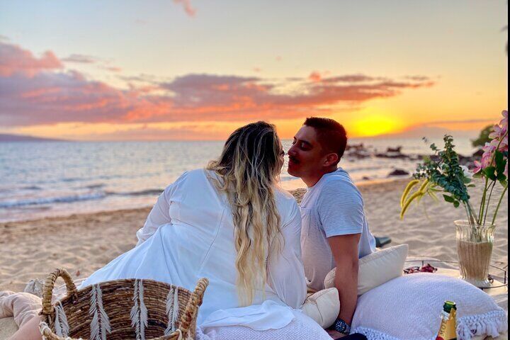 Romantic Sunset Picnic at Pristine Beach with Photo & Video