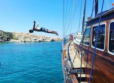 Mykonos: Crucero por las islas Delos y Rhenia con barbacoa de carne y verdu...