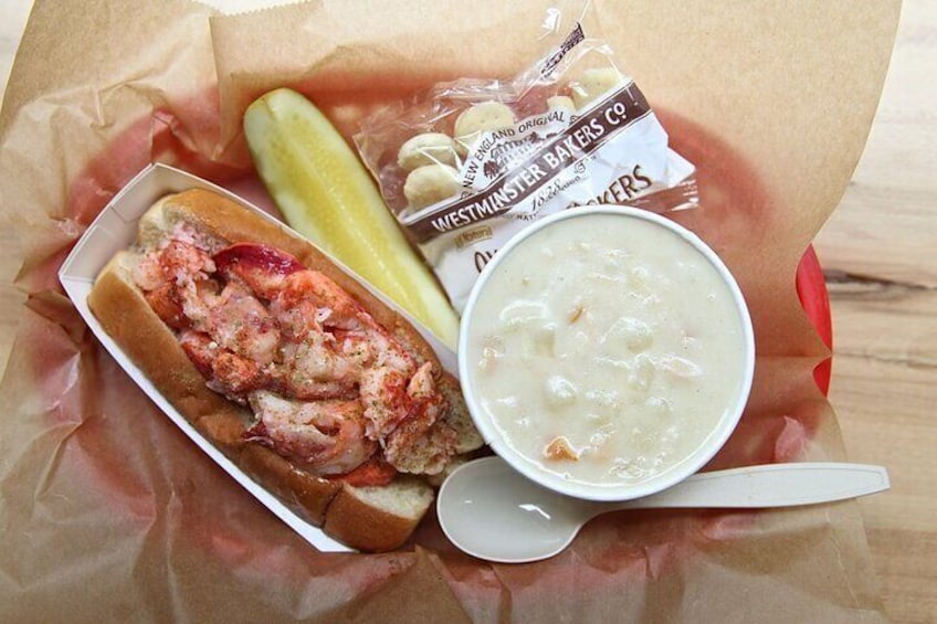 Lobster roll and New England clam chowdah from a local favorite
