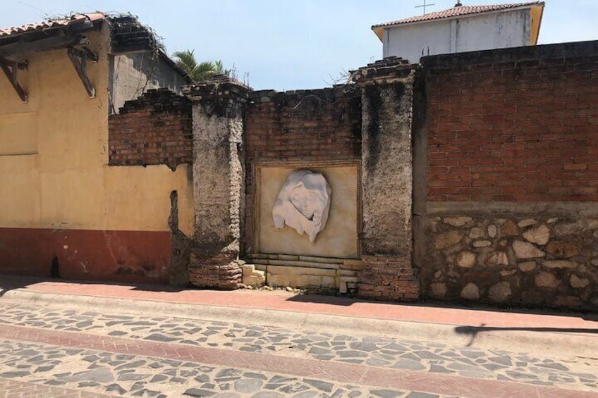 Old stone pillars with modern art