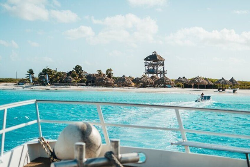 The view from the boat, looking out onto our private beach house on Klein Curaçao.