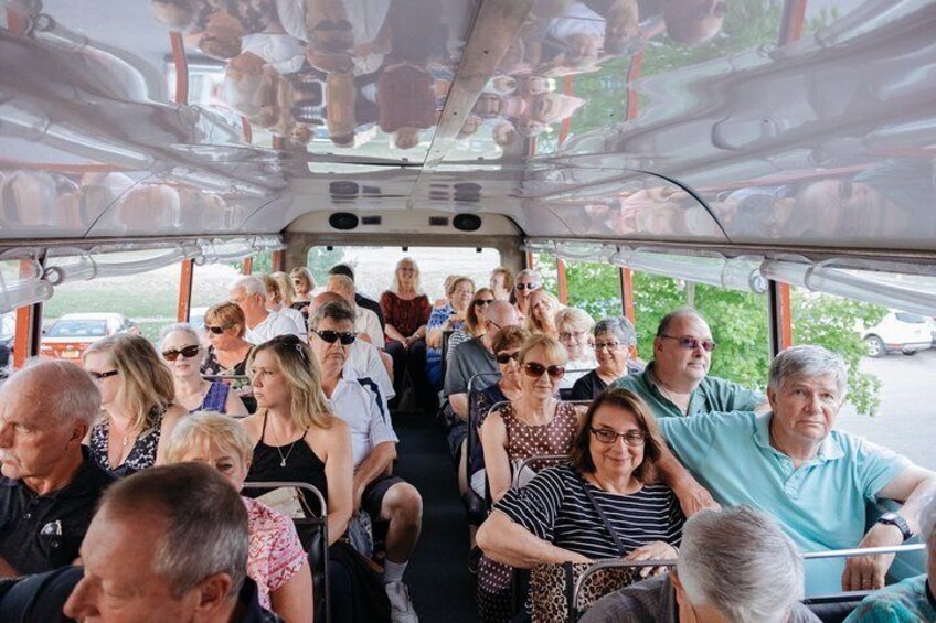 Upper deck has windows removed for open air enjoyment.