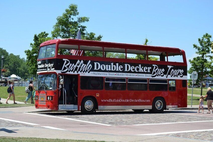 Authentic British double decker bus seats 65 guests.