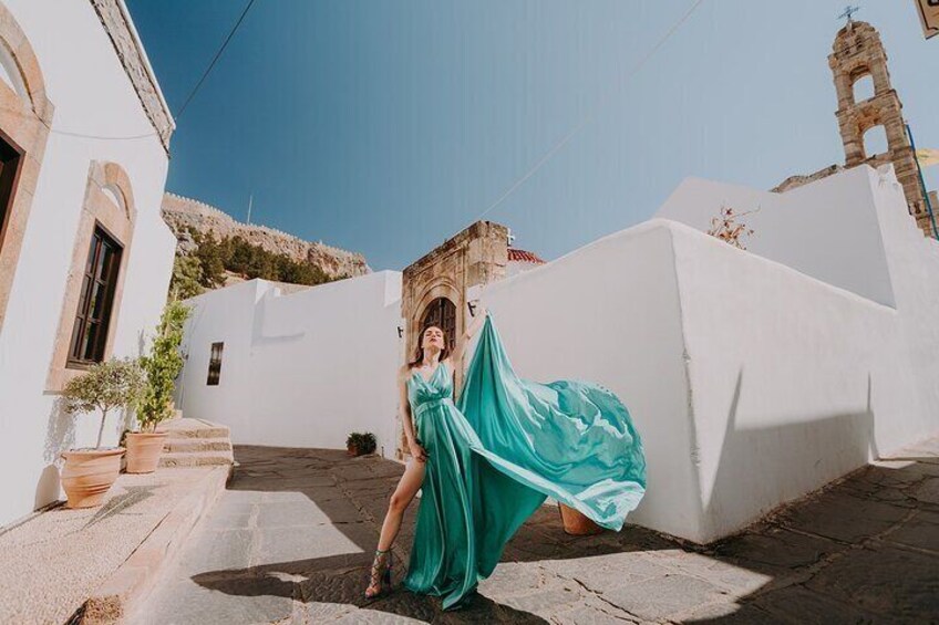 Flying Dress Professional Vacation Photoshoot in Rhodes