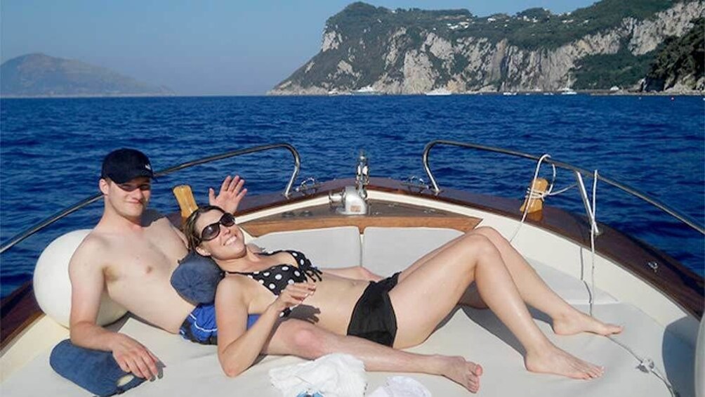Show item 4 of 5. Couple on the Amalfi boat tour from Sorrento