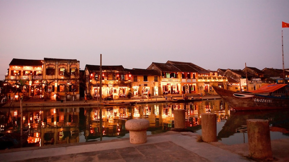Vibrant night view on the Private Sunset Cruise over Thu Bon River in Hoi An 