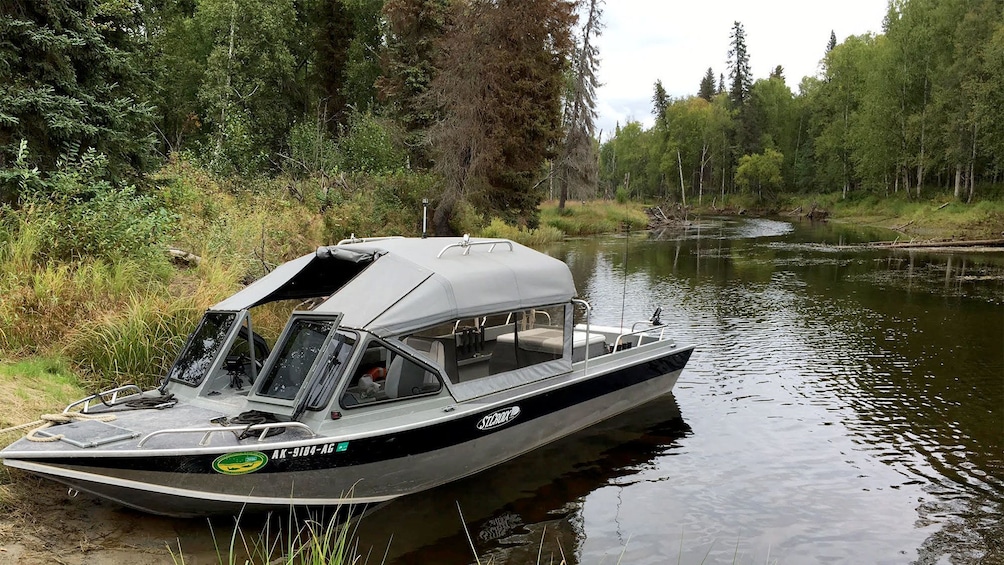 View of boat on the Jet Boat Fishing Trip in Denali National Park, AK
