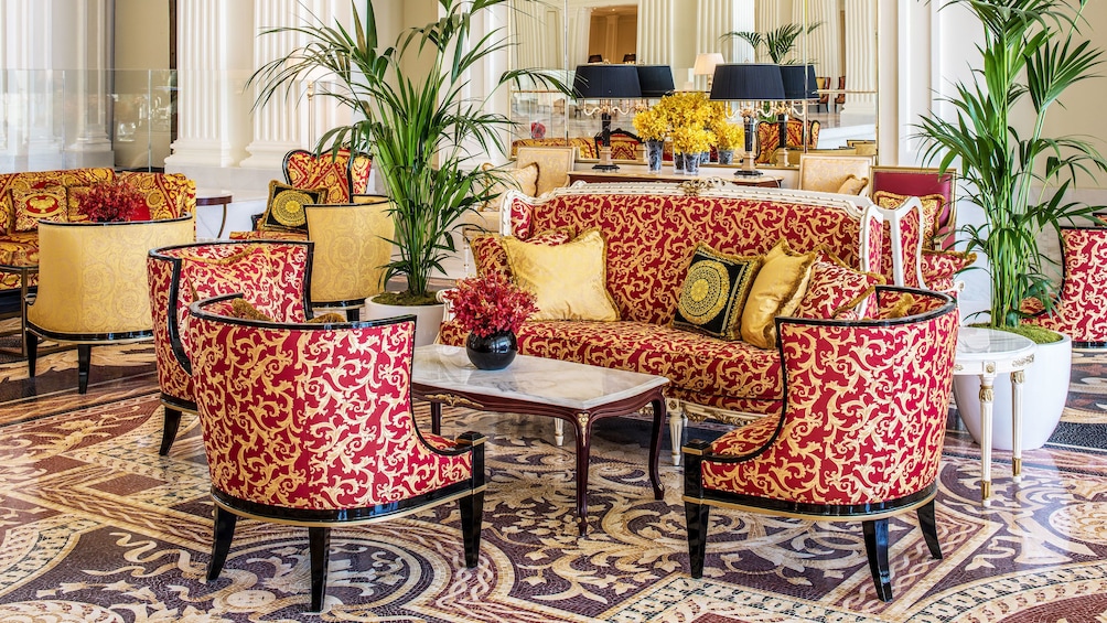 Interior seating in Palazzo Versace Hotel in Dubai