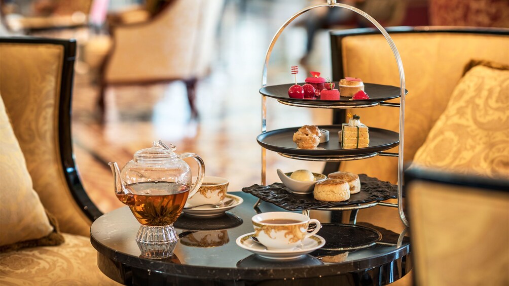 Tea and desserts served inside Palazzo Versace Hotel in Dubai