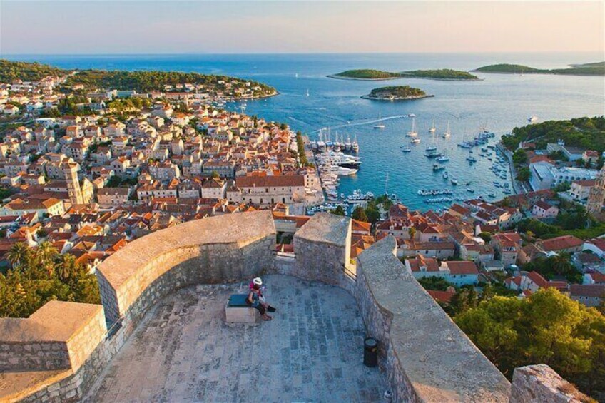 Panoramic view of Hvar town from Fortica fortress
